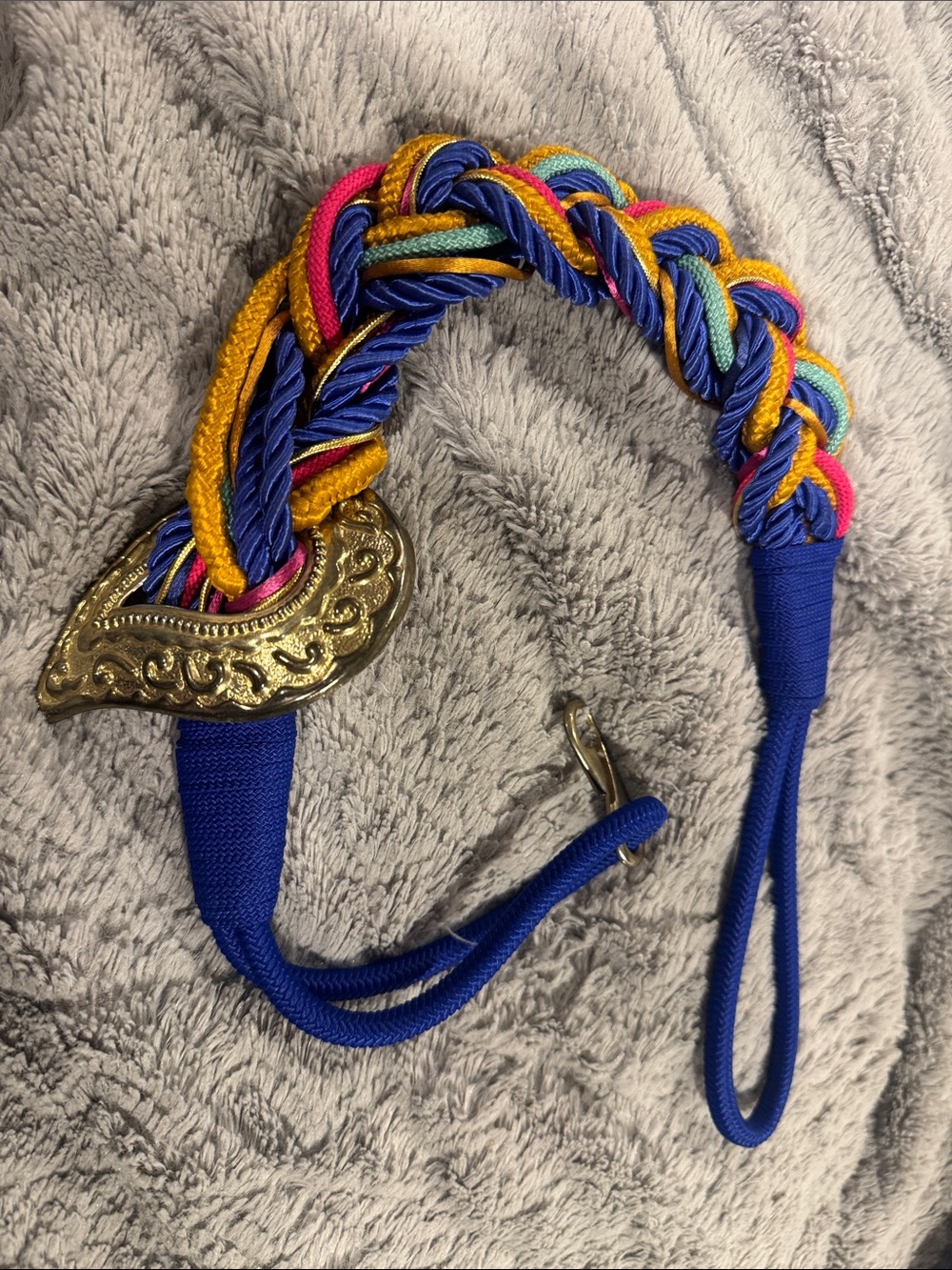 Multicolor Braided Rope Belt with Gold Accent - Blue